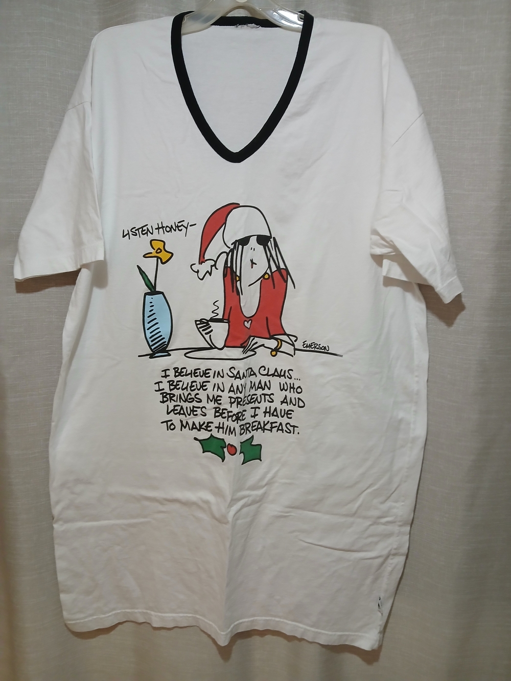 Graphic V-Neck Christmas Sleep Tee - White/Red